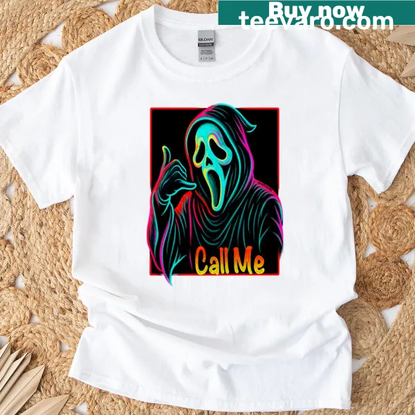 Cartoon ghost graphic on t-shirt with funny text 'Call Me Ghost'