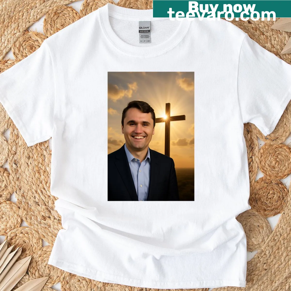 Bold typography t-shirt featuring Charlie Kirk's name — on a men's t-shirt