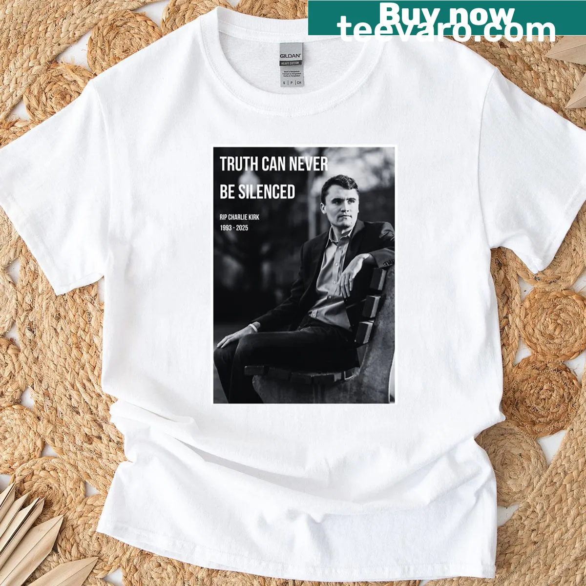 Inspirational text graphic on Truth Can Never Be Silenced T-shirt — on a men's t-shirt