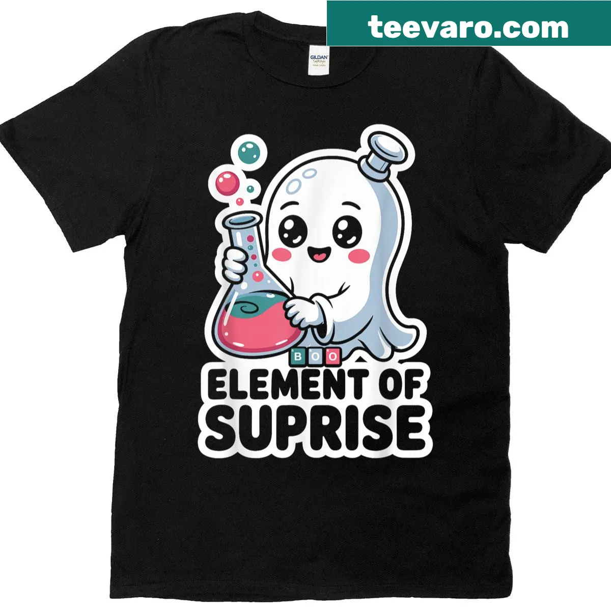 Funny Chemistry Boo Halloween t-shirt with playful science-themed design — on a men's t-shirt