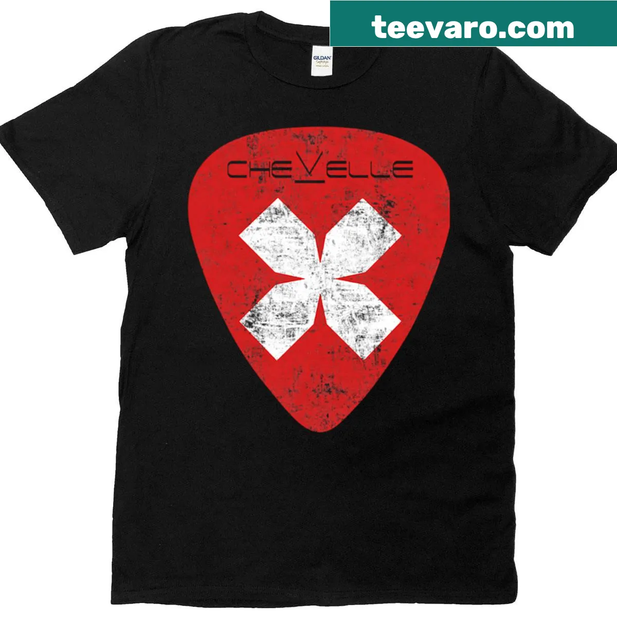 Chevelle band name featured on a t-shirt — on a men's t-shirt