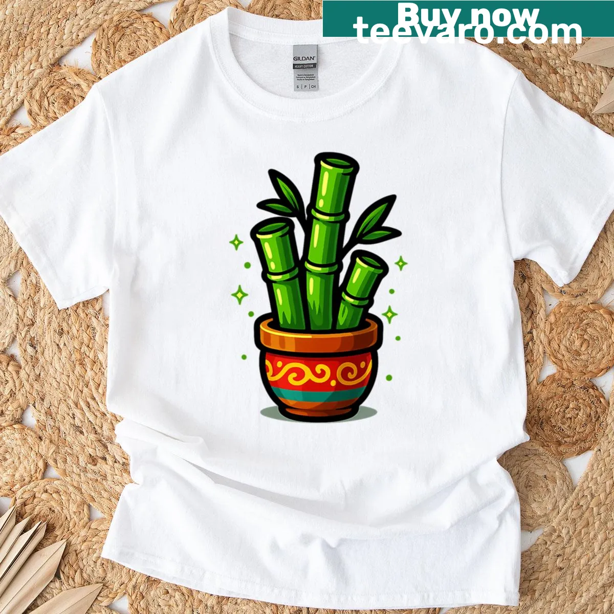 Cute chibi bamboo plant illustration on a t-shirt — on a men's t-shirt