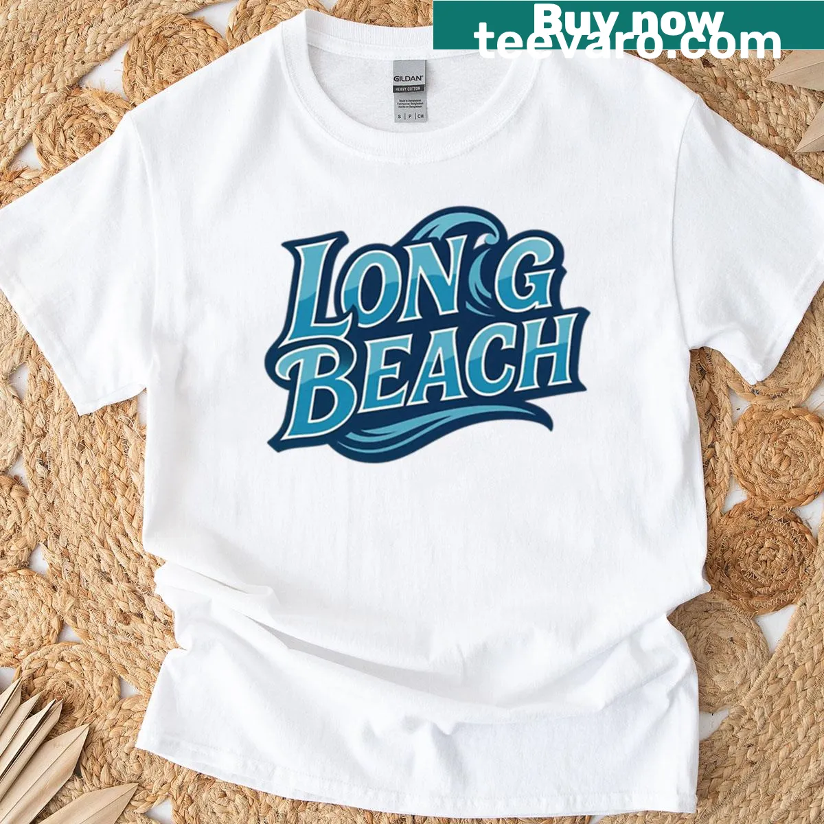 Minimalist Long Beach circular graphic T-shirt. — on a men's t-shirt