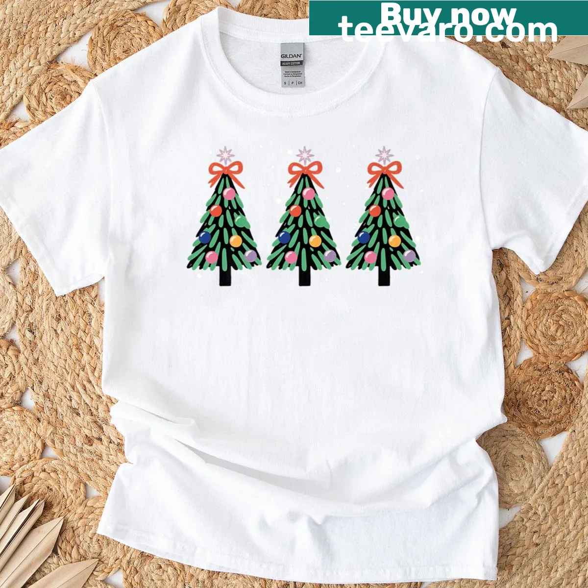 Illustration of Christmas trees with festive lights on a T-shirt. — on a men's t-shirt