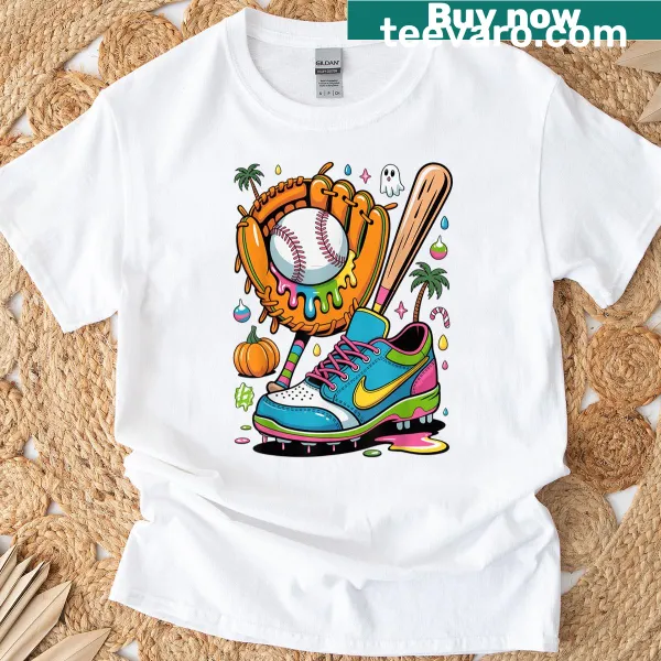 Cartoon of baseball gear with a dripping effect for Halloween