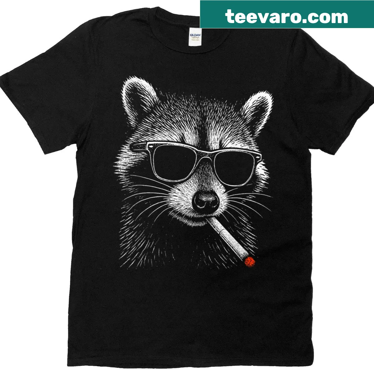 Funny raccoon cartoon T-shirt design — on a men's t-shirt