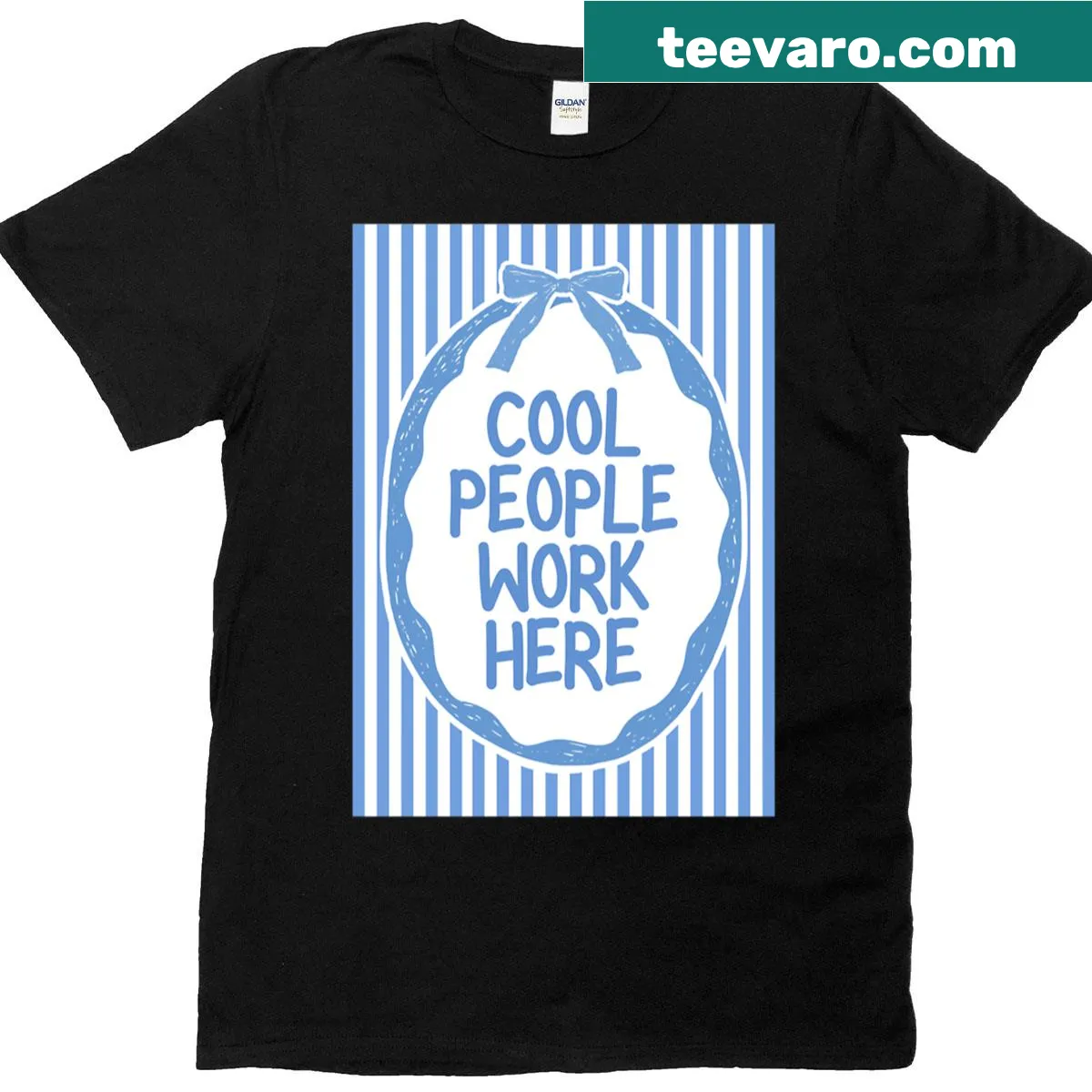 Casual Cool People Work Here t-shirt with bold text — on a men's t-shirt