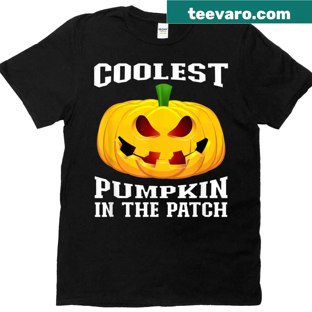 Illustrated Halloween T-shirt featuring a quirky pumpkin — on a men's t-shirt