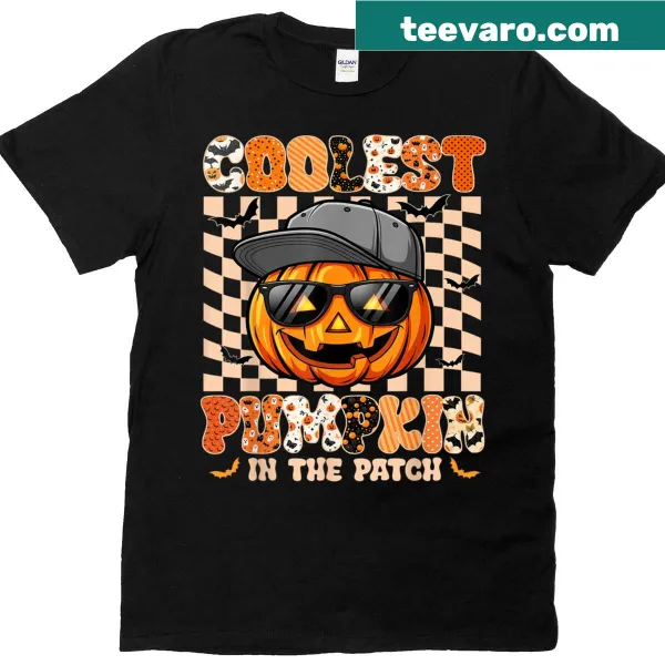 Funny t-shirt for kids featuring 'Coolest Pumpkin In The Patch' text