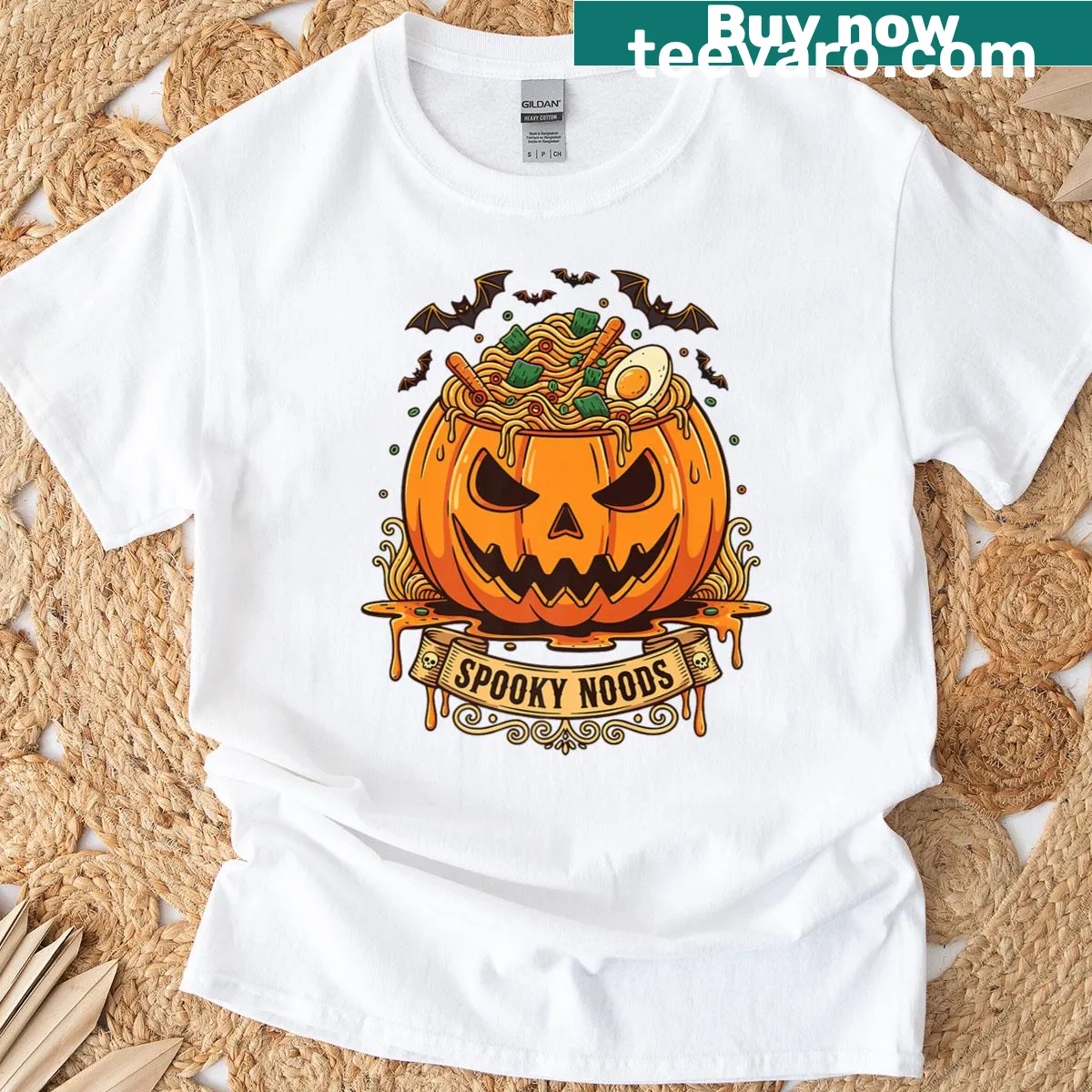 Spooky ramen pumpkin design for Halloween on a premium t-shirt — on a men's t-shirt