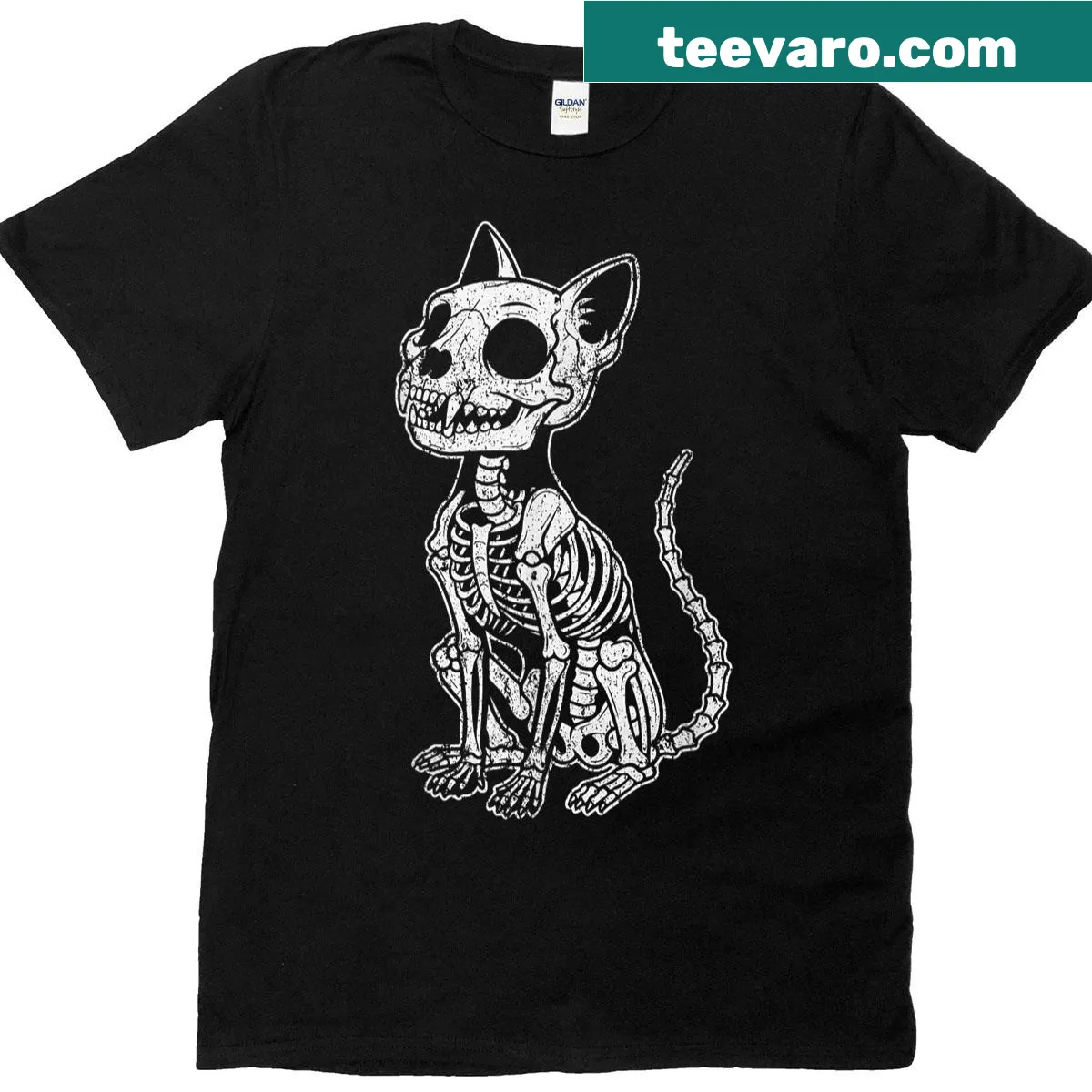 Gothic design featuring a skeleton cat and spooky elements — on a men's t-shirt