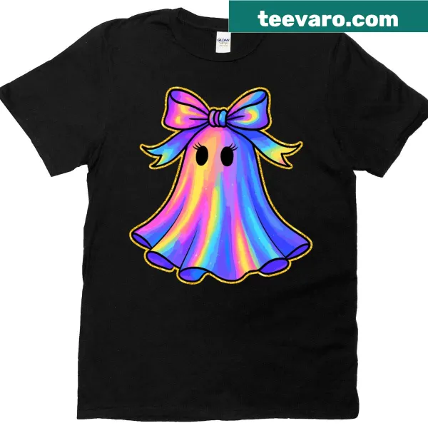 Cute Halloween ghost with a bow illustration on a T-shirt