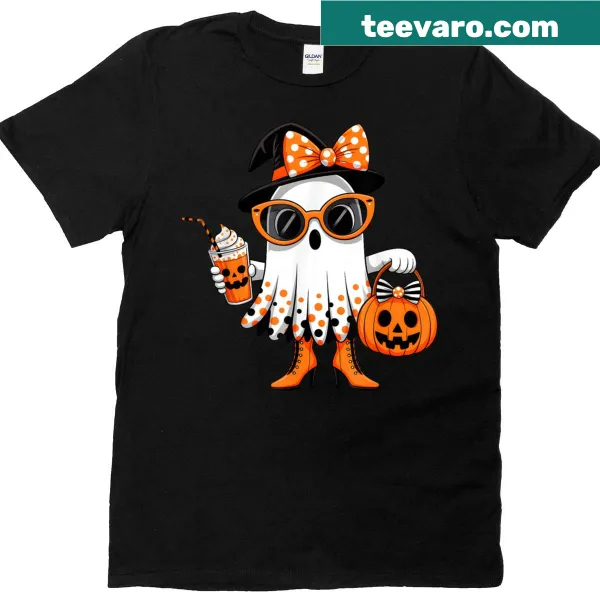 Adorable ghost drinking coffee design for Halloween