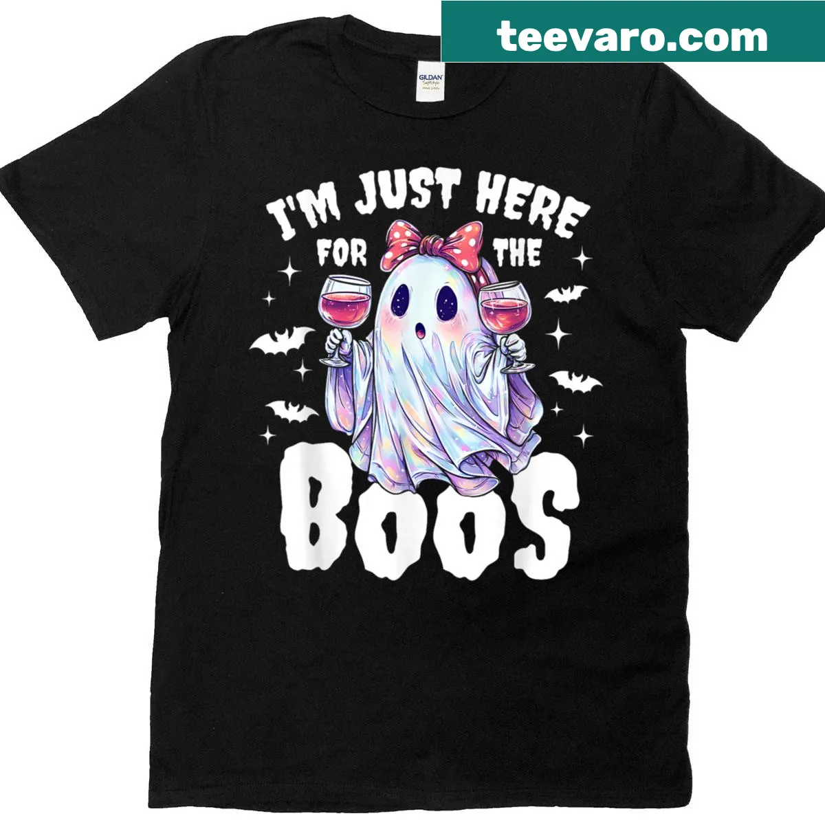 Ghost and wine themed Halloween t-shirt — on a men's t-shirt