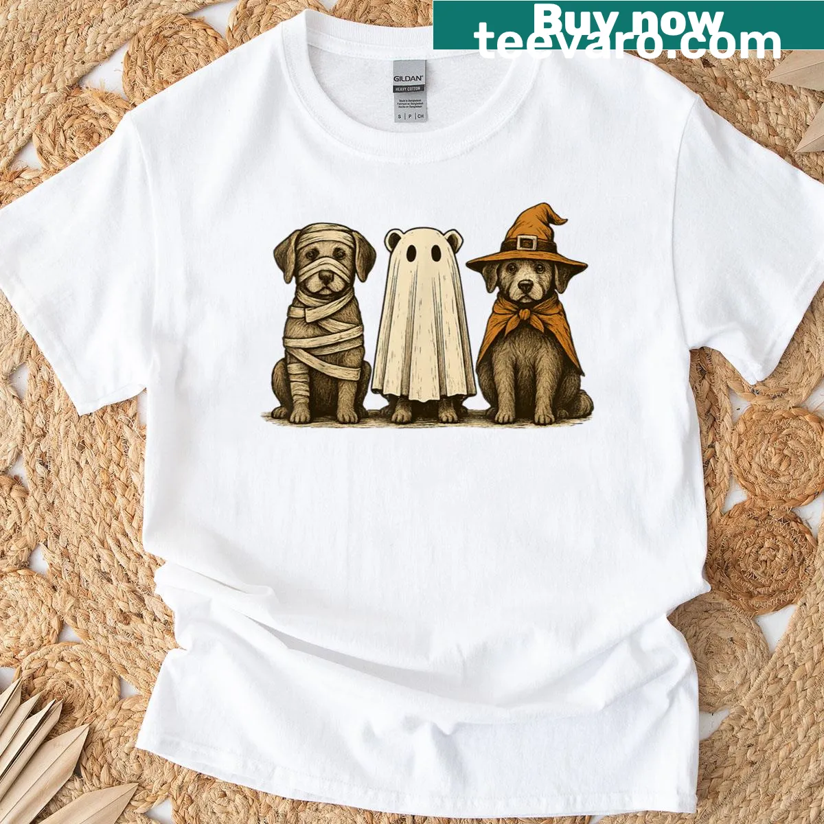 Cute Halloween dogs in costumes graphic t-shirt — on a men's t-shirt