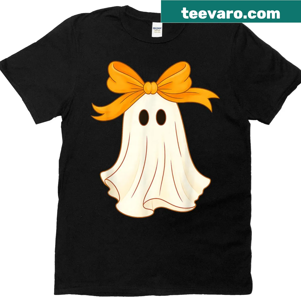 Cute ghost with an orange bow design for Halloween — on a men's t-shirt