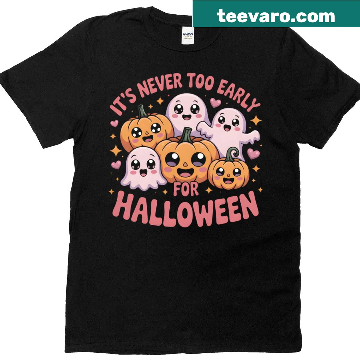 Kawaii ghosts and pumpkins Halloween graphic — on a men's t-shirt