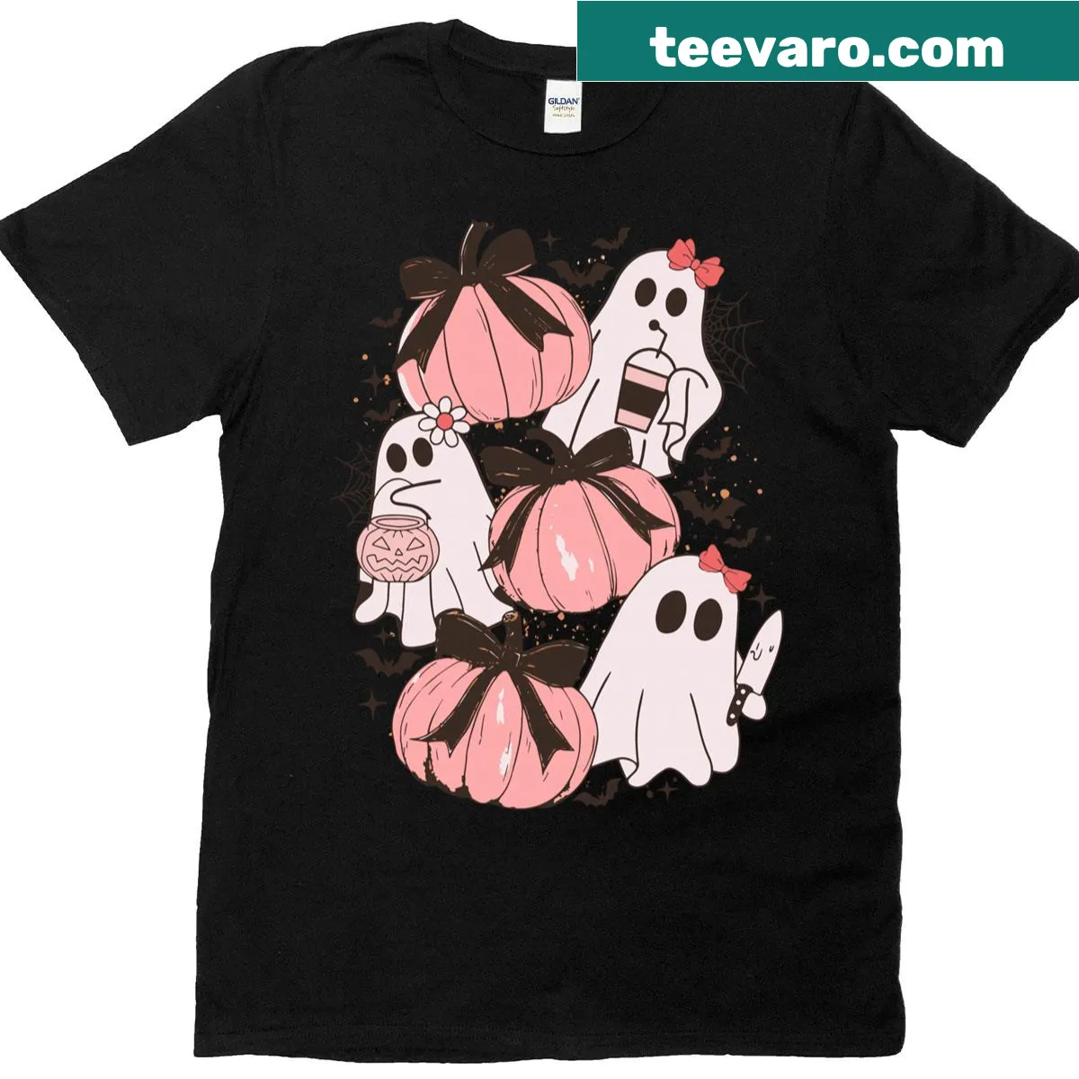 Pastel ghost and pumpkin Halloween t-shirt for women — on a men's t-shirt