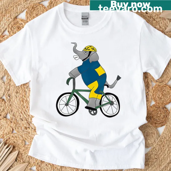 Whimsical elephant riding a bicycle T-shirt design