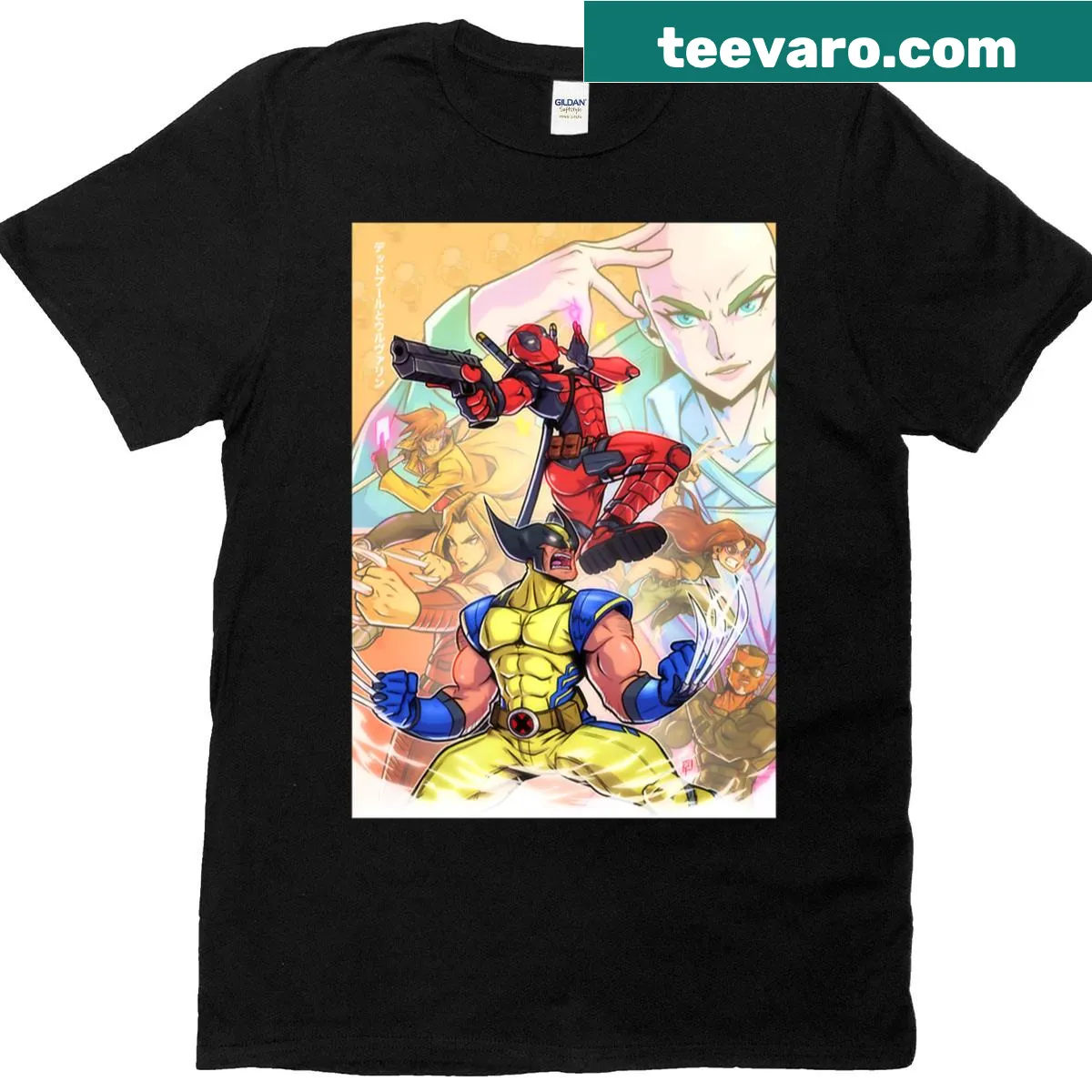 Illustration of Deadpool and Wolverine on a t-shirt — on a men's t-shirt