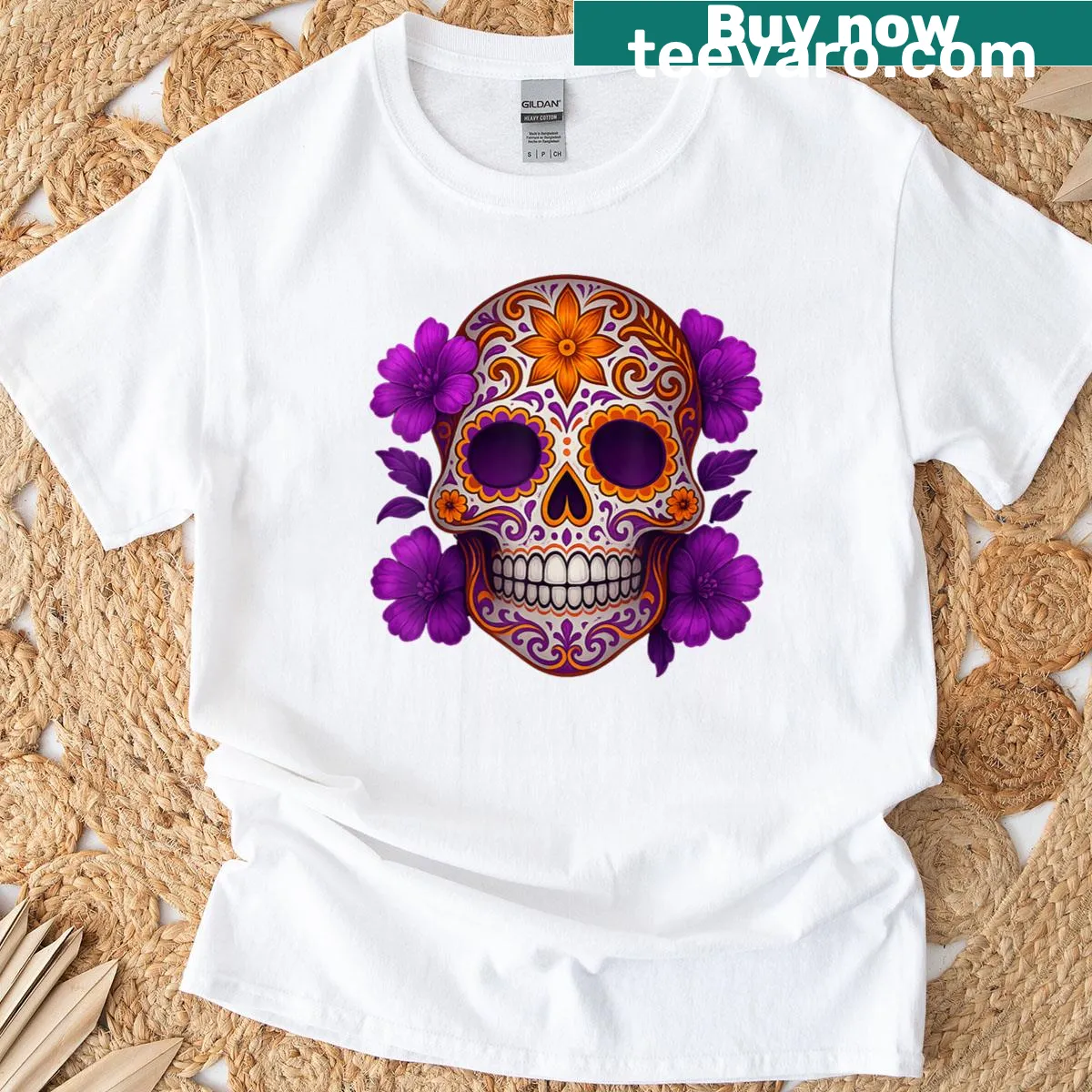 Day of the Dead sugar skull design on a Halloween t-shirt — on a men's t-shirt