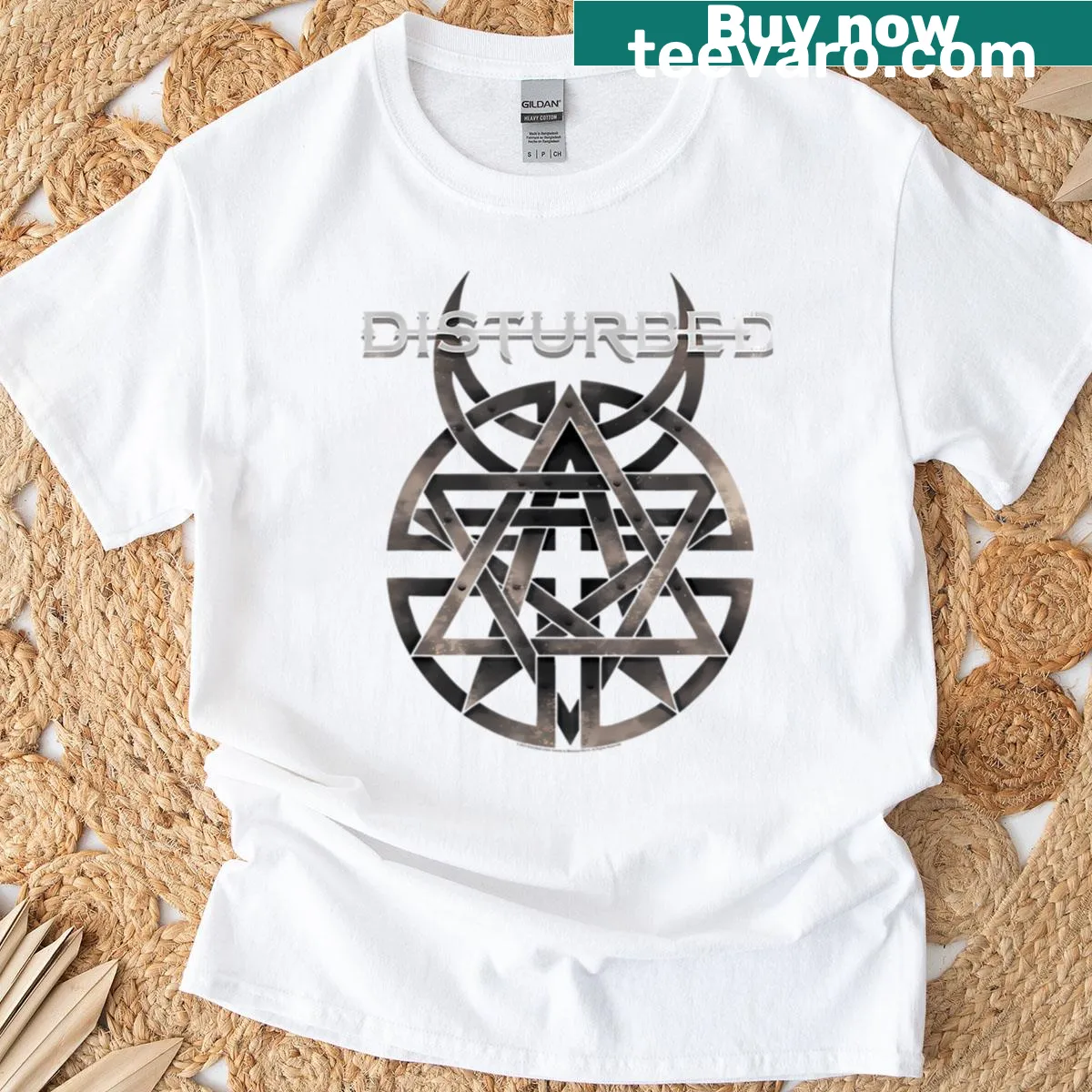 Disturbed logo T-shirt featuring iconic band design — on a men's t-shirt