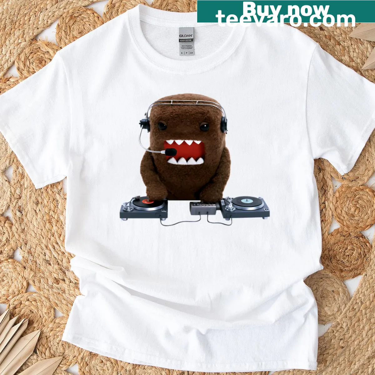 Cute DJ Domo Kun graphic on a t-shirt — on a men's t-shirt