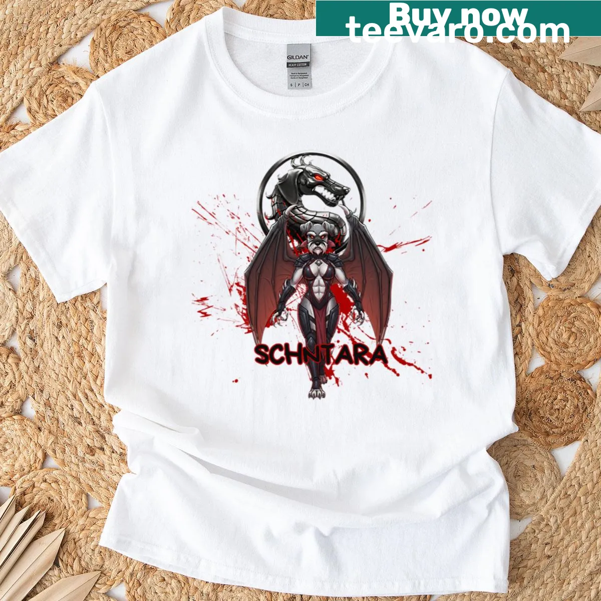 Cartoon dog character from Doggy Kombat on a t-shirt — on a men's t-shirt