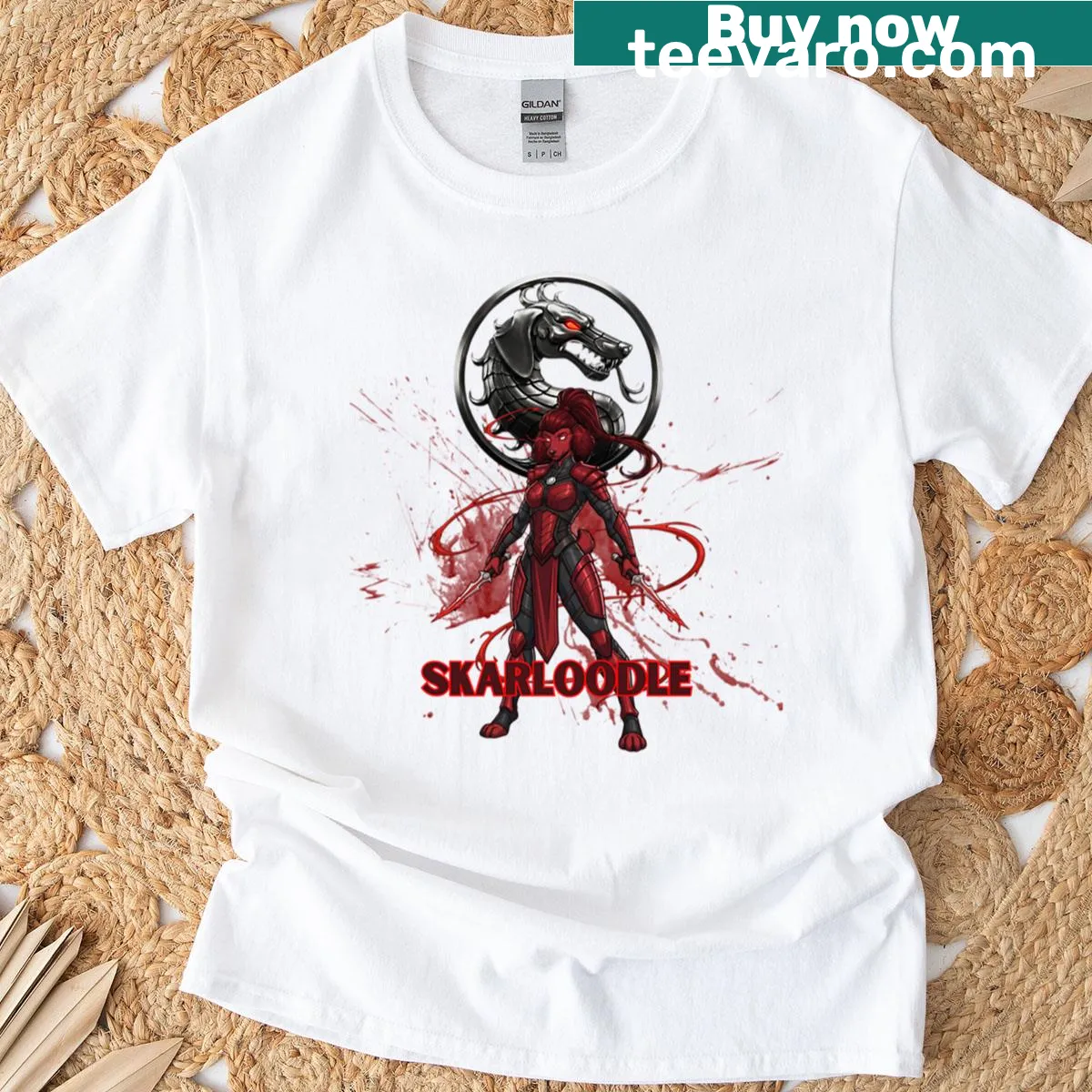 Skarloodle graphic in combat stance for t-shirt — on a men's t-shirt