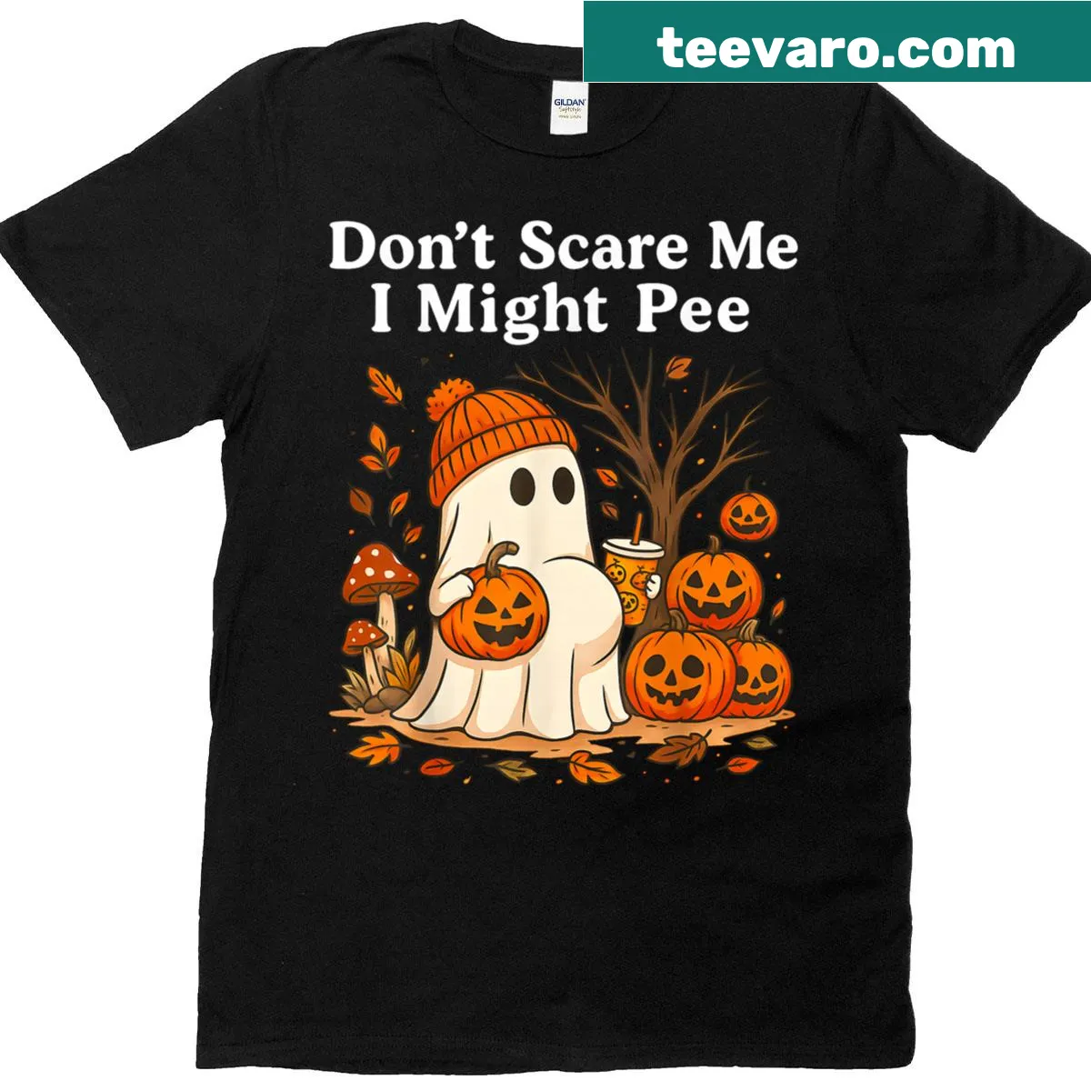Halloween themed pregnancy humor t-shirt with pumpkin design — on a men's t-shirt