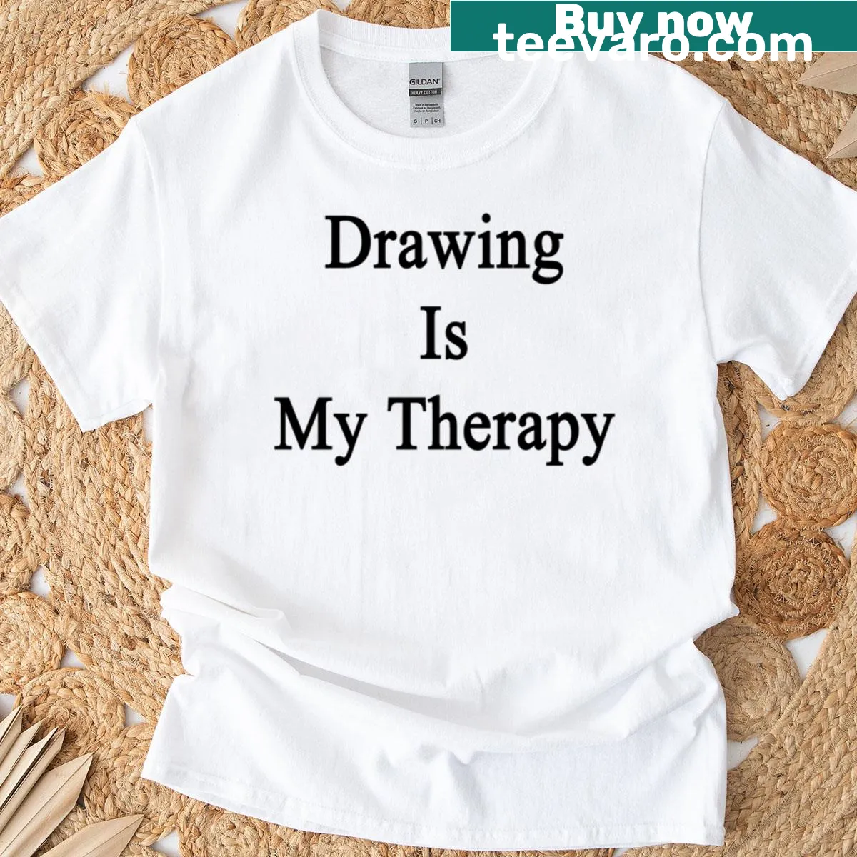 T-shirt with 'Drawing Is My Therapy' graphic design — on a men's t-shirt
