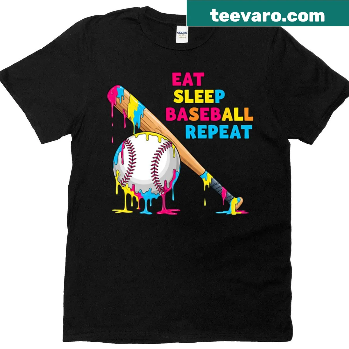 Playful baseball t-shirt with ice cream drip design — on a men's t-shirt