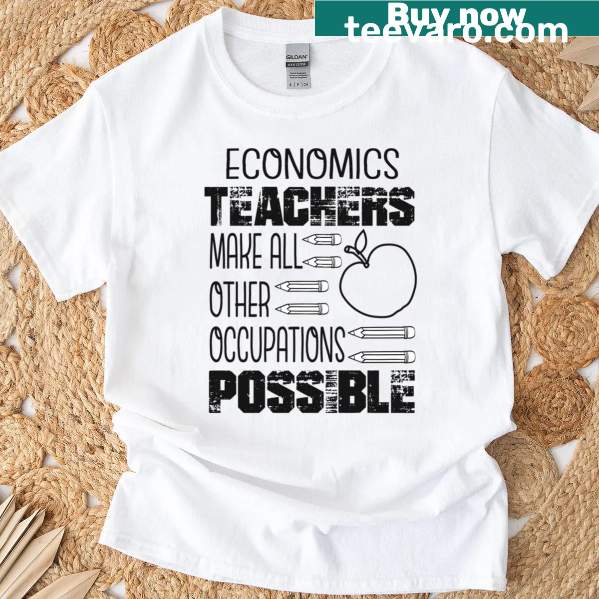 Typography t-shirt celebrating the role of economics teachers — on a men's t-shirt