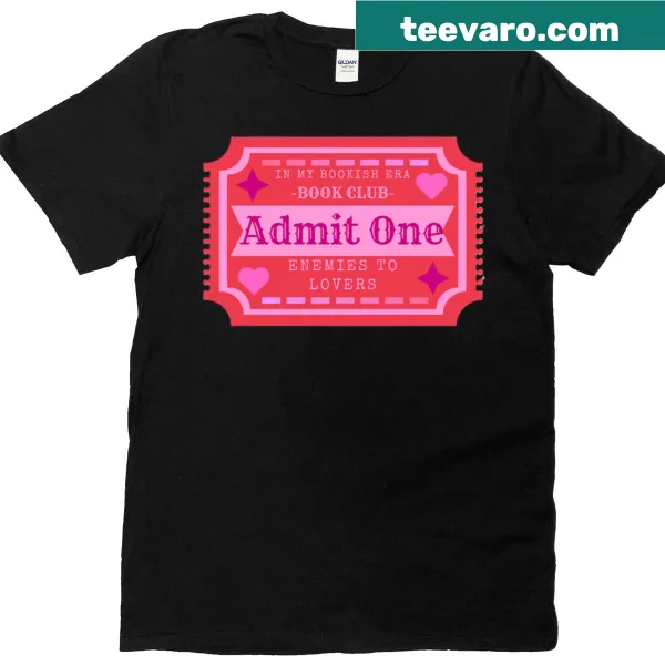T-shirt with 'Enemies To Lovers Book Club Ticket' text