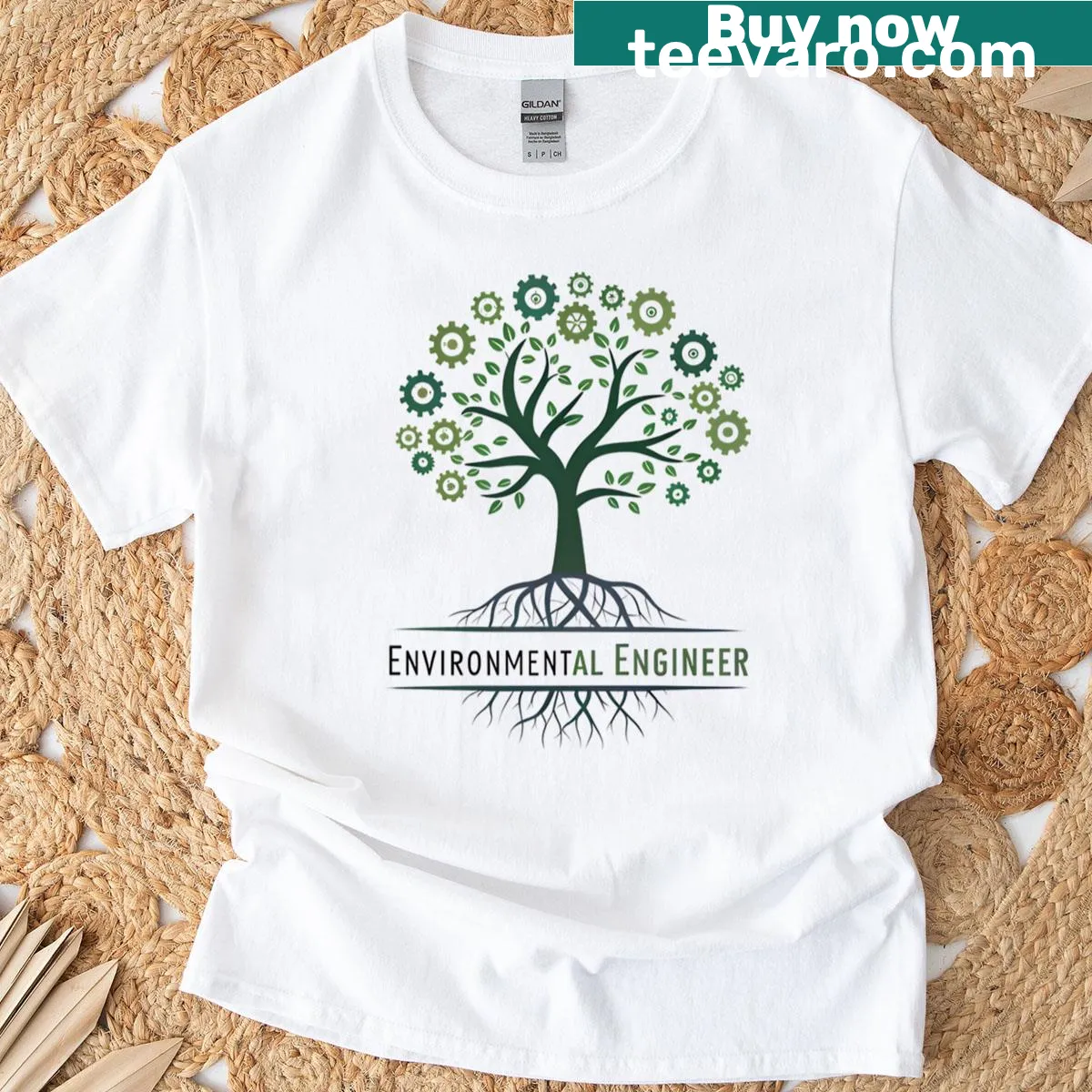 Illustrative t-shirt design promoting environmental sustainability — on a men's t-shirt