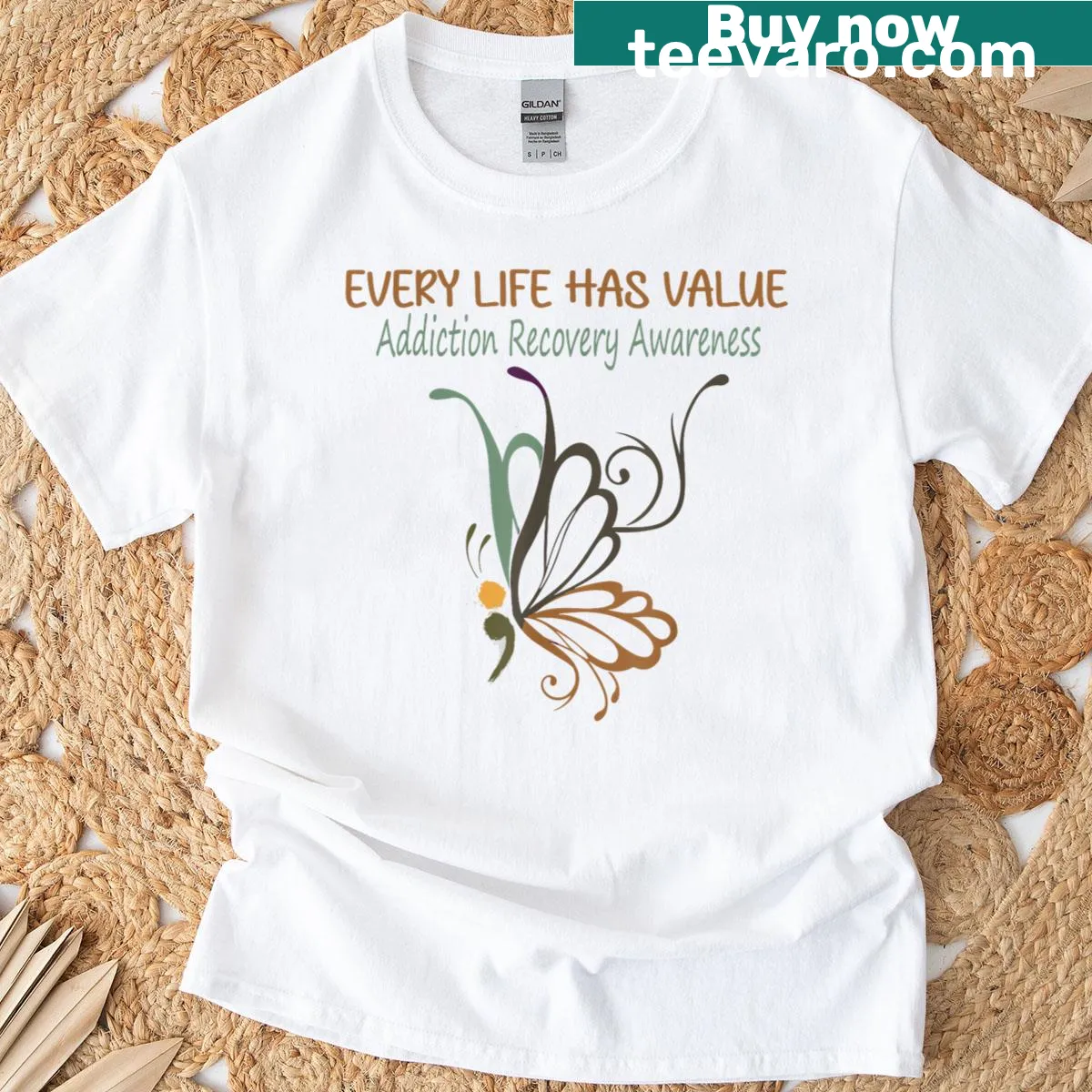 Semicolon design with the message 'Every Life Has Value' on a t-shirt — on a men's t-shirt