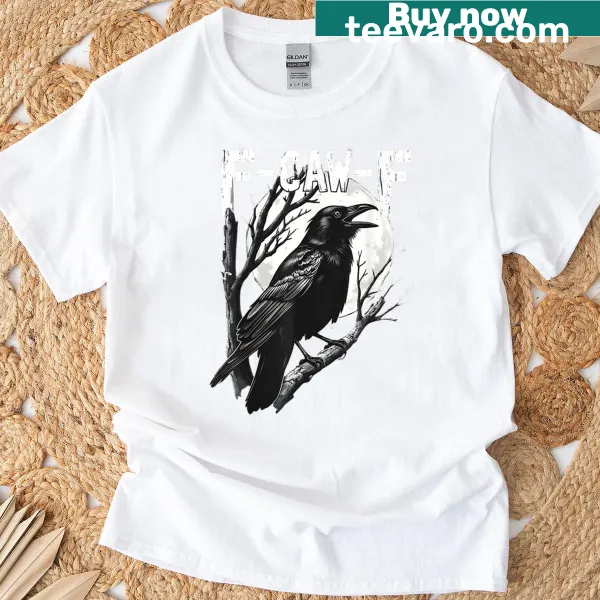 Vintage-style t-shirt with a sarcastic black raven graphic