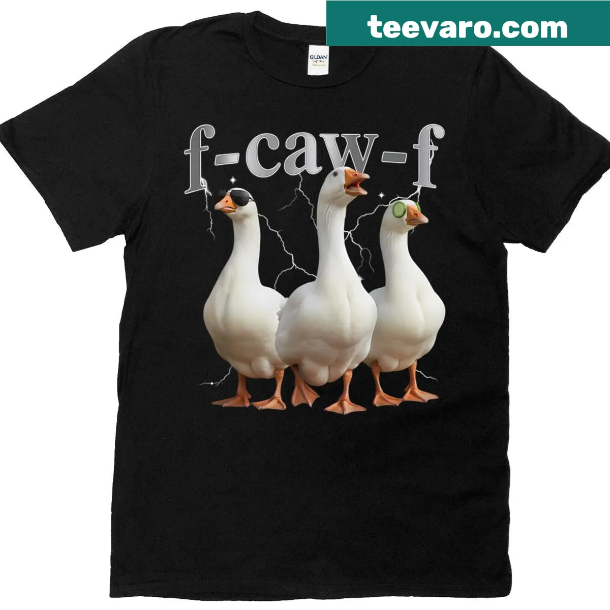 Funny silly goose graphic T-shirt — on a men's t-shirt