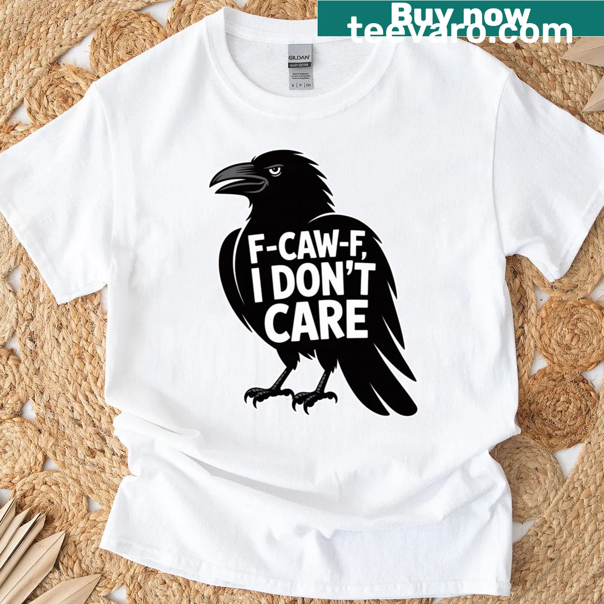 Sarcastic raven graphic T-shirt with humorous text — on a men's t-shirt