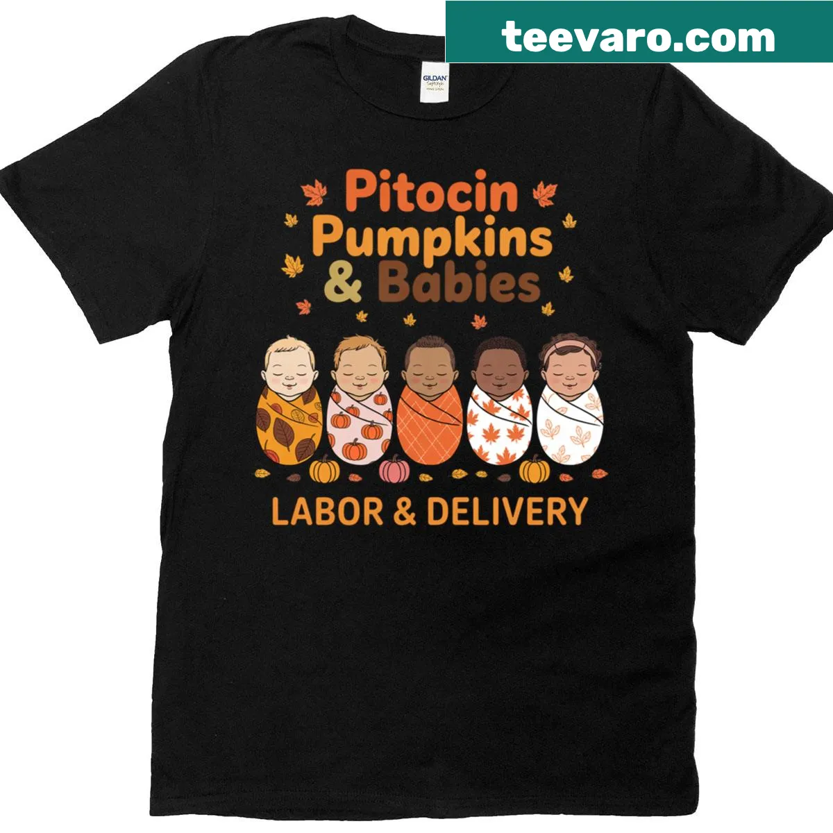 Halloween-themed T-shirt for labor and delivery nurses with playful graphics — on a men's t-shirt
