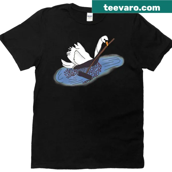 Illustrated t-shirt featuring a charming farmer swan design