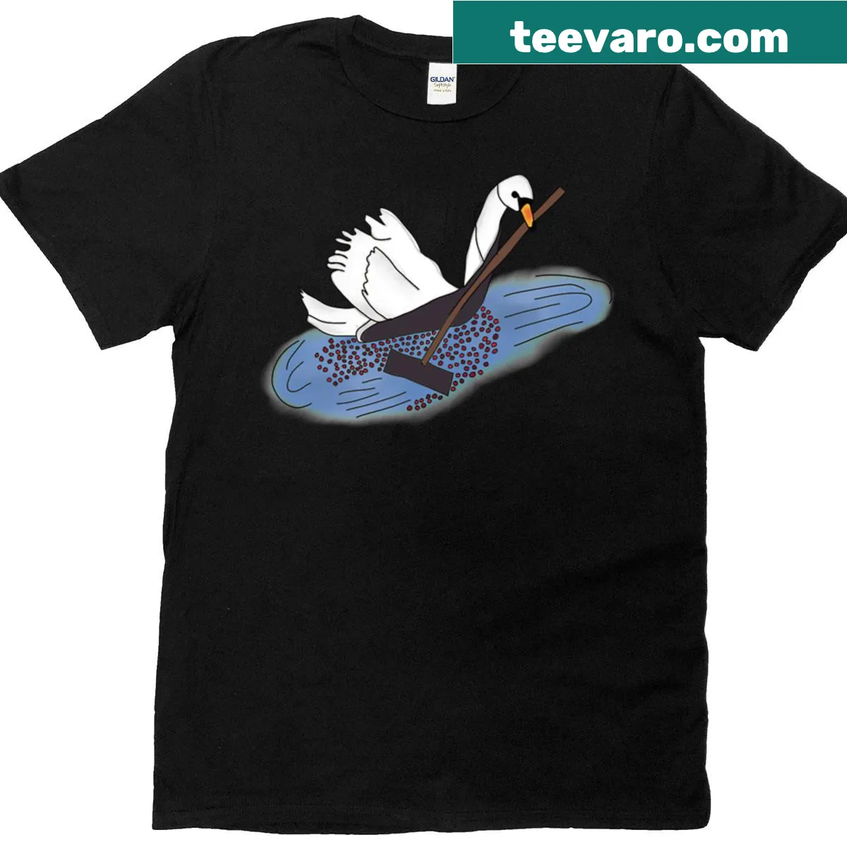 Illustrated t-shirt featuring a charming farmer swan design — on a men's t-shirt