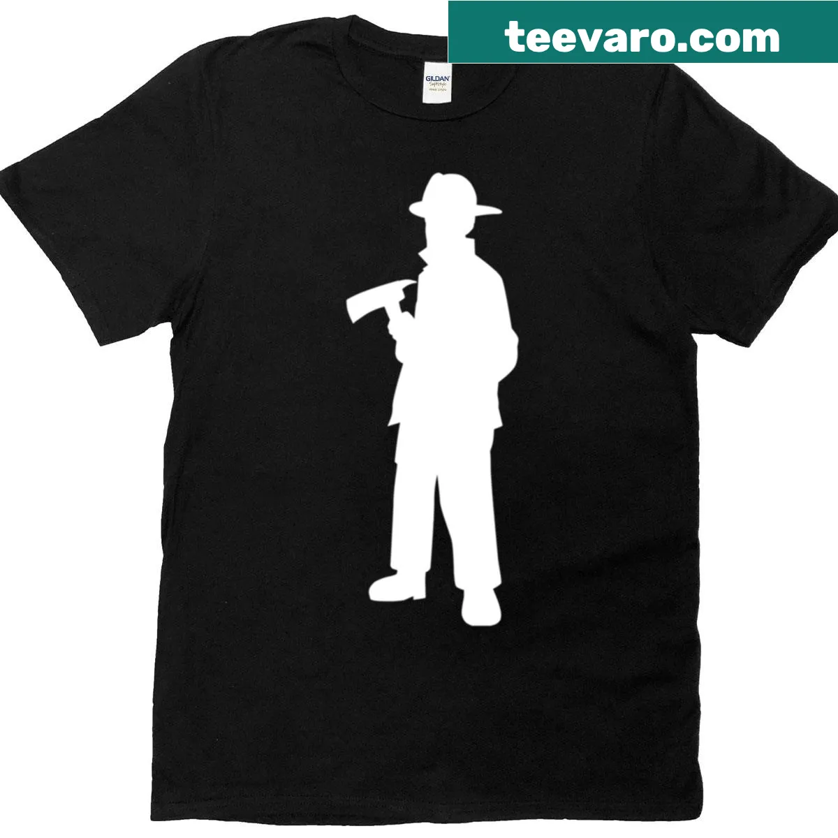 Silhouette of a firefighter in action on a T-shirt — on a men's t-shirt