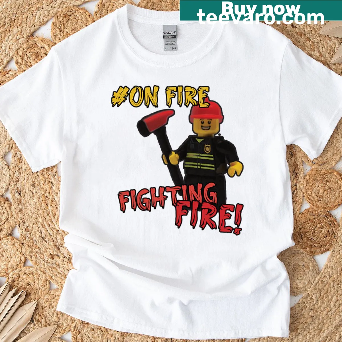 Firefighter toy figure design on T-shirt for kids — on a men's t-shirt