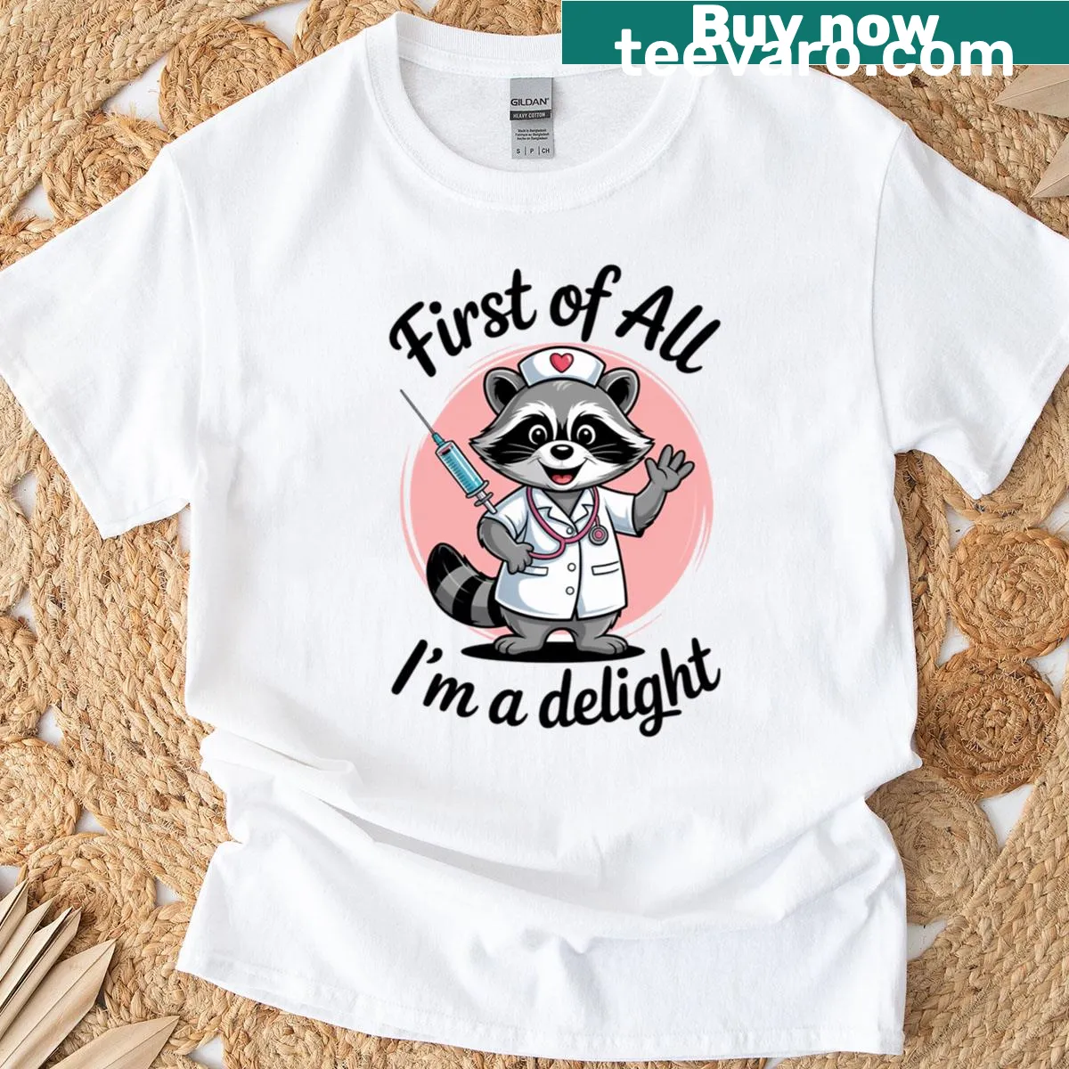 Delightful nurse t-shirt with engaging text — on a men's t-shirt