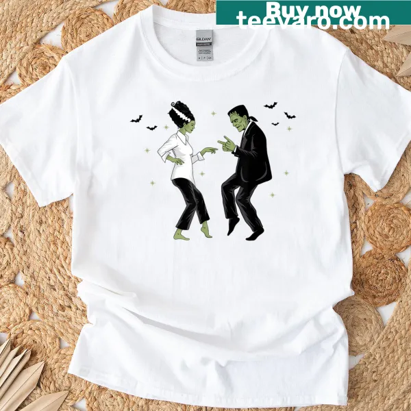 Frankenstein and bride dancing retro Halloween design T-shirt