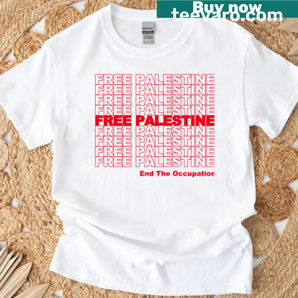 T-shirt with bold text advocating for Palestine — on a men's t-shirt