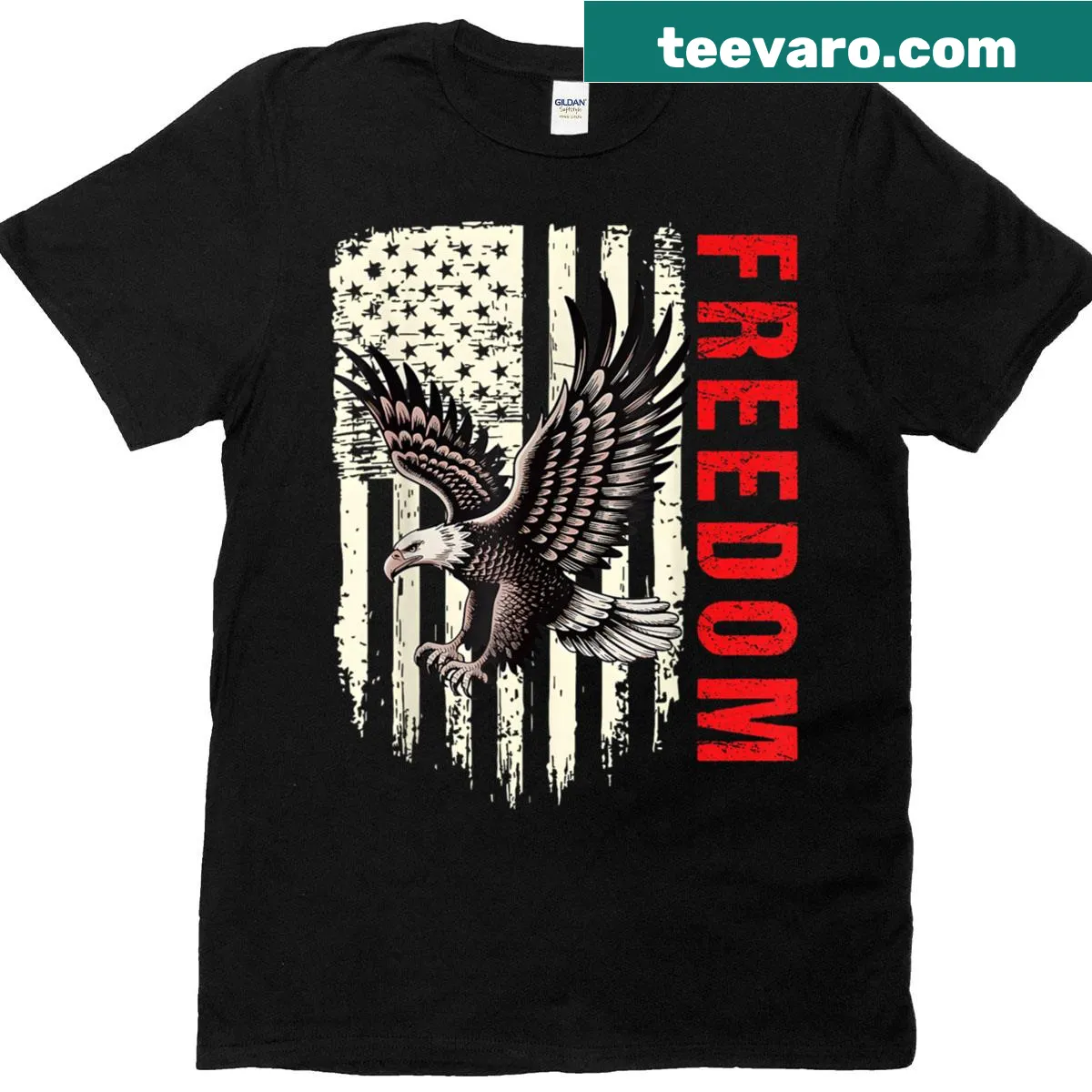 Eagle graphic with American flag and bold 'Freedom' text — on a men's t-shirt
