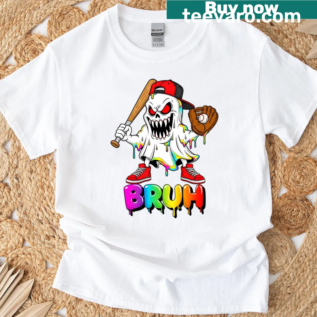 Youth T-shirt with funny baseball ghost and ice cream graphic — on a men's t-shirt