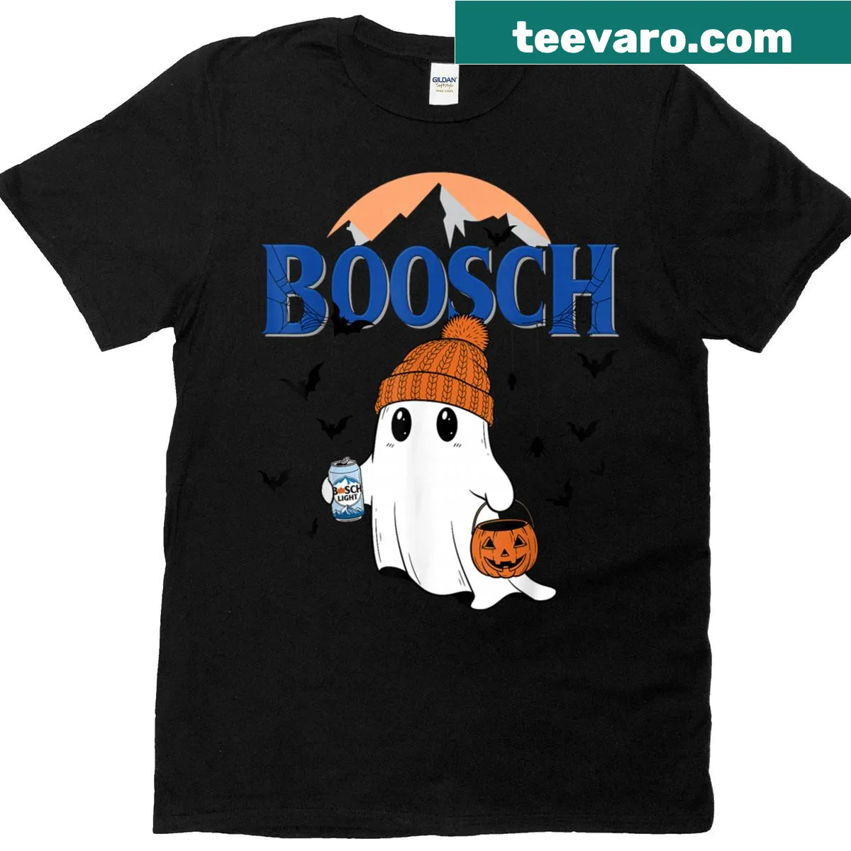 Ghost graphic holding a beer mug with Halloween theme — on a men's t-shirt